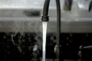 Water flowing from the faucet