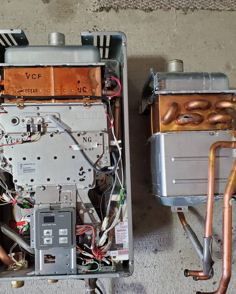 Tankless water heater without the front cover